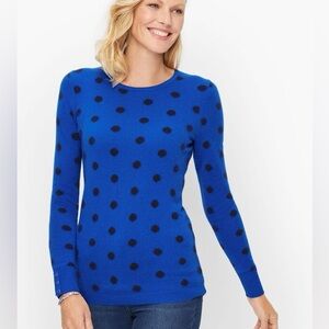Talbots 100% Cashmere Blue/Black Polka Dot Sweater Size Medium MSRP $178